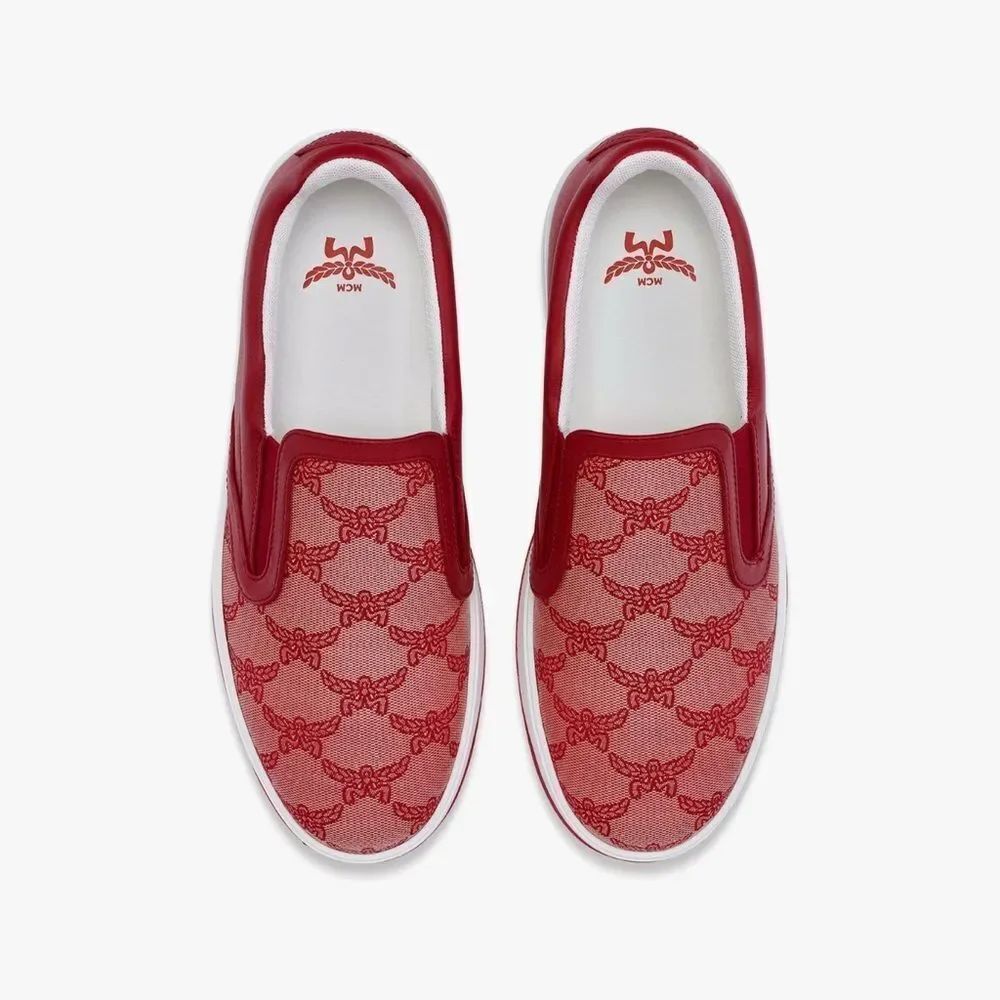 MCM Red Neo Terrain SlipOn Sneakers In Lauretos Jacquard Patterned US-6 New. Neo